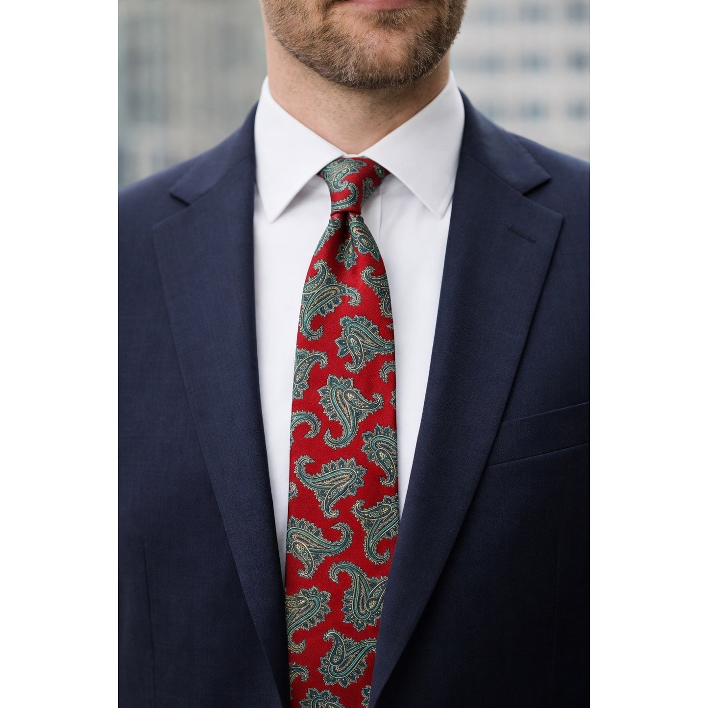 Christian Dior Silk Tie Red Paisley Made in USA Fabric Woven in Italy Designer Neck Tie