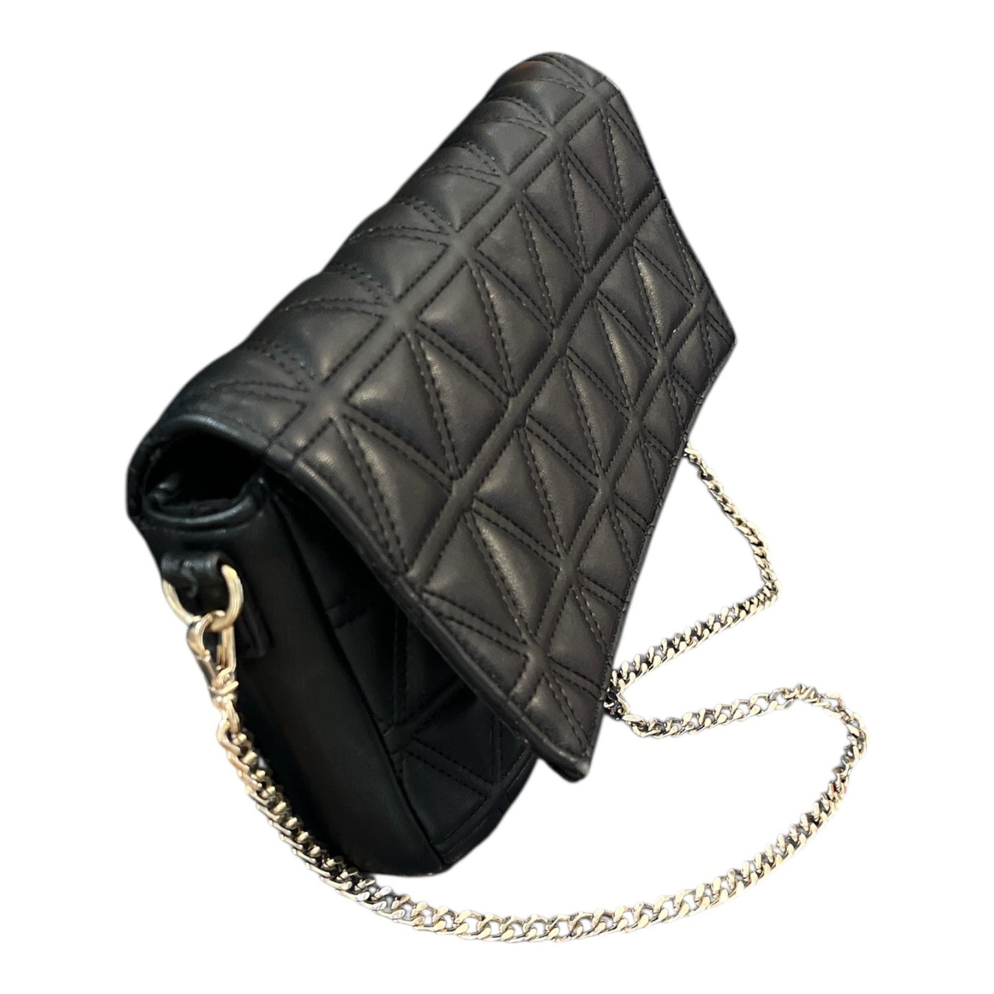 Express Quilted Faux Leather Crossbody Bag – Black – Gold Chain Strap – 6 x 11 x 1.5 in – 14” Drop