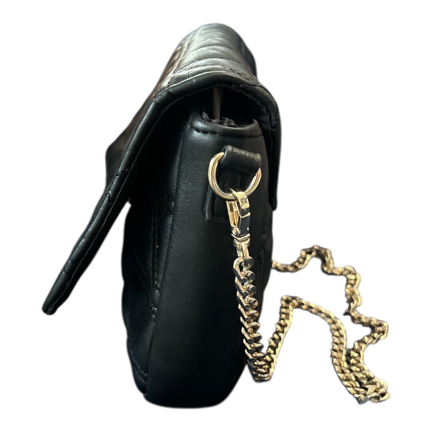 Express Quilted Faux Leather Crossbody Bag – Black – Gold Chain Strap – 6 x 11 x 1.5 in – 14” Drop