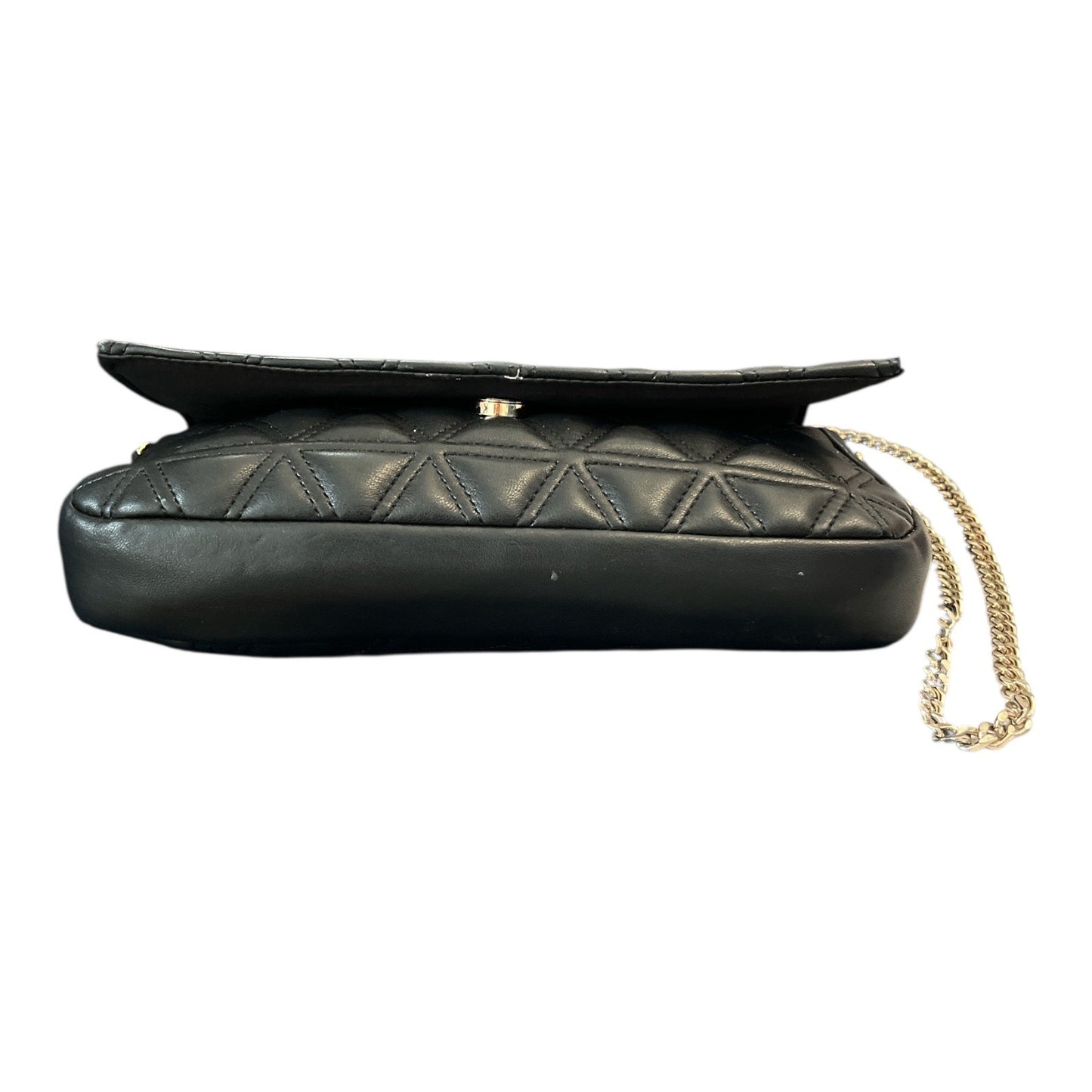 Express Quilted Faux Leather Crossbody Bag – Black – Gold Chain Strap – 6 x 11 x 1.5 in – 14” Drop