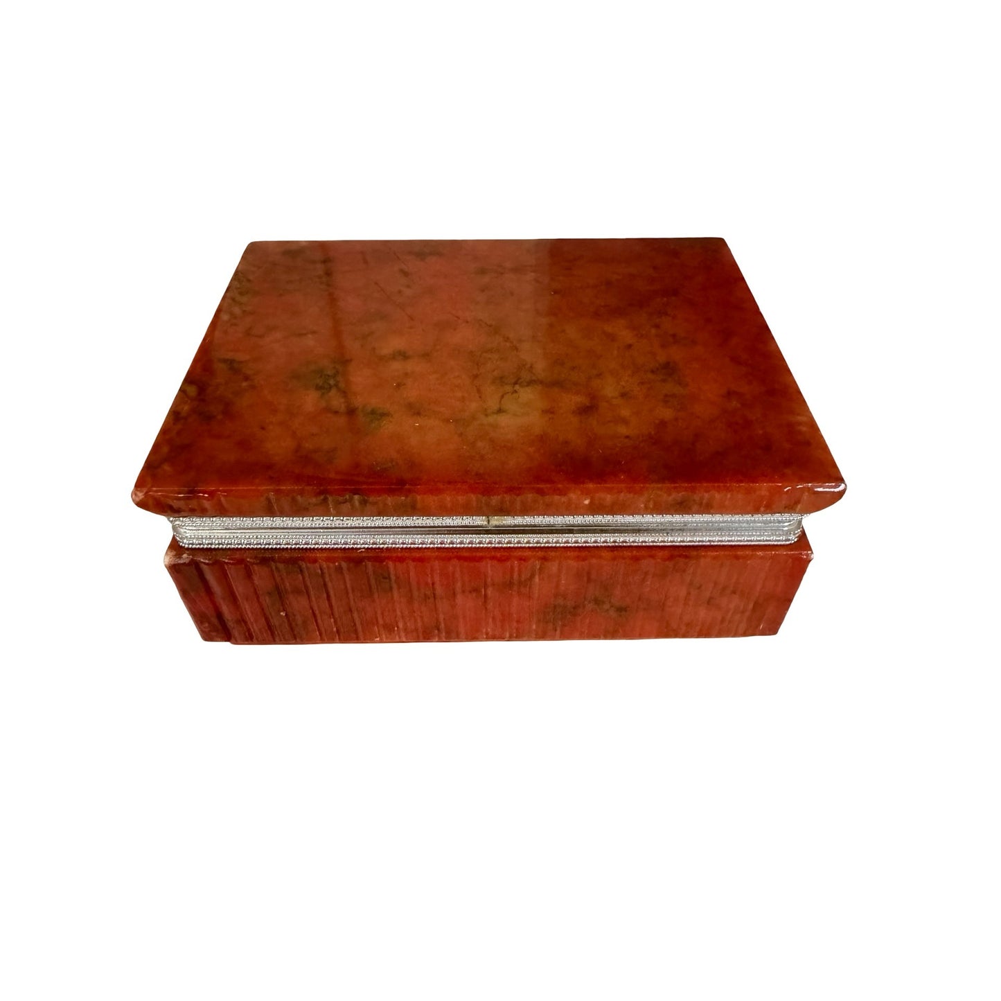 Vintage Italian Genuine Alabaster Trinket Box Red Marble Look Jewelry Keepsake Box