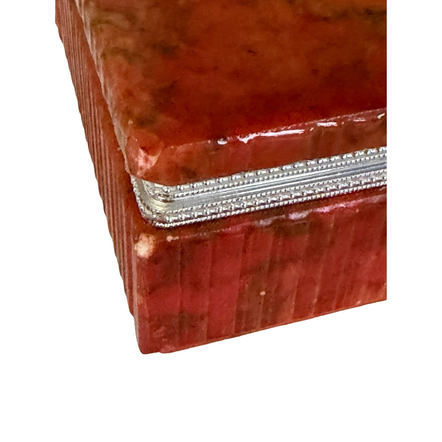 Vintage Italian Genuine Alabaster Trinket Box Red Marble Look Jewelry Keepsake Box