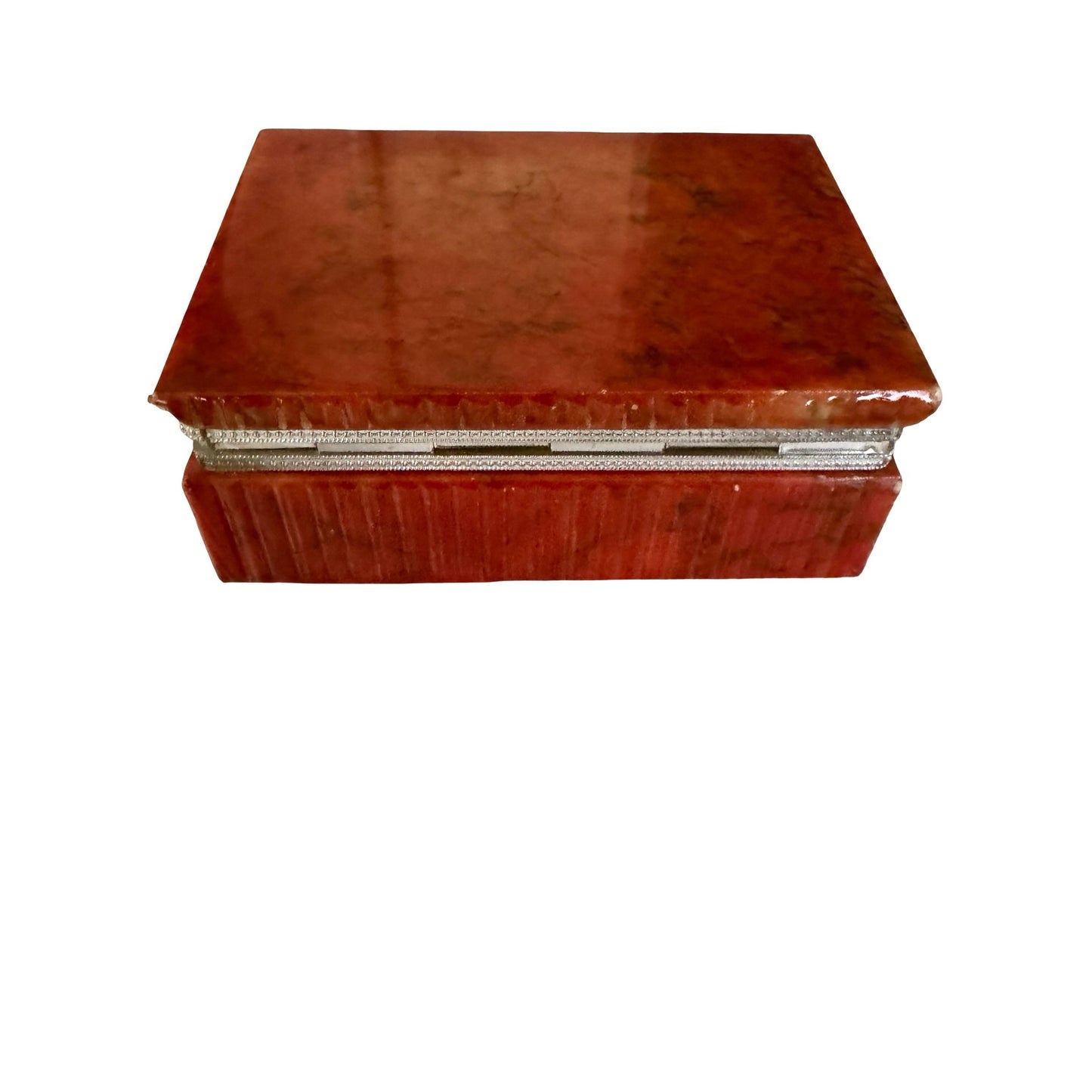 Vintage Italian Genuine Alabaster Trinket Box Red Marble Look Jewelry Keepsake Box