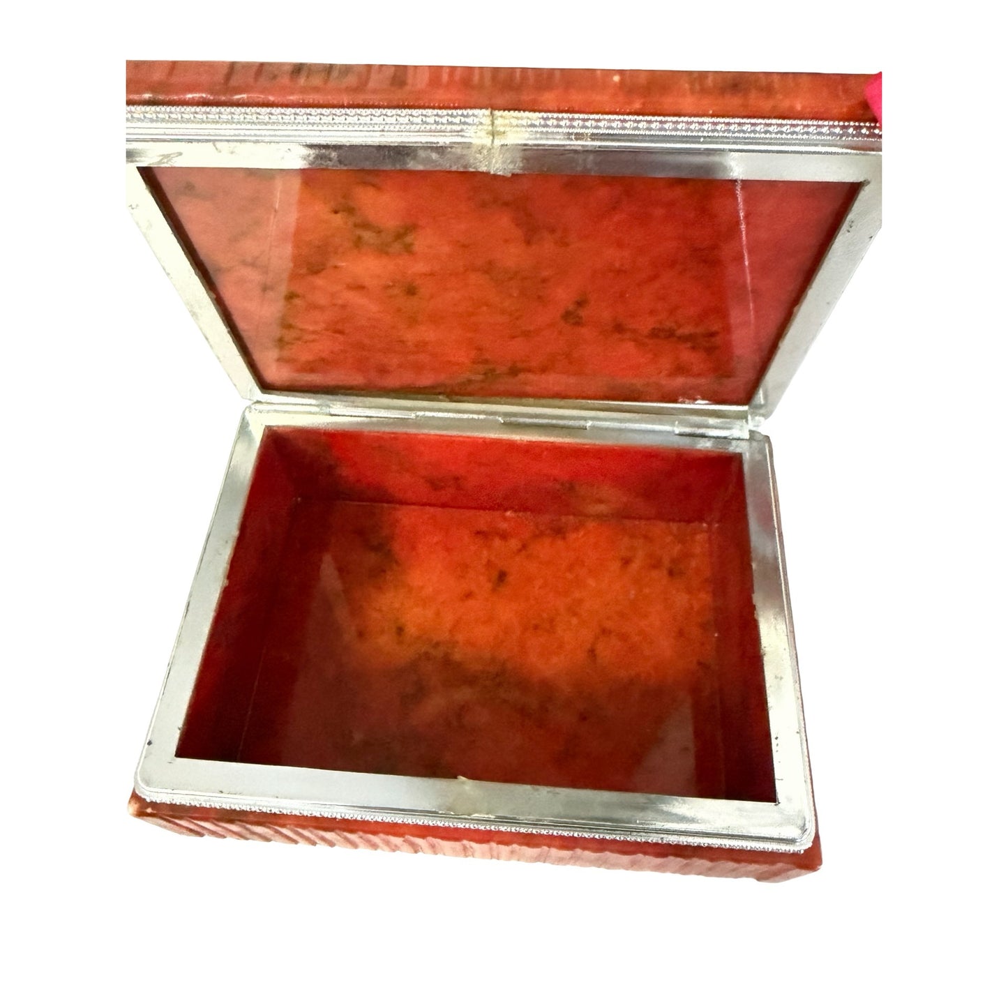 Vintage Italian Genuine Alabaster Trinket Box Red Marble Look Jewelry Keepsake Box