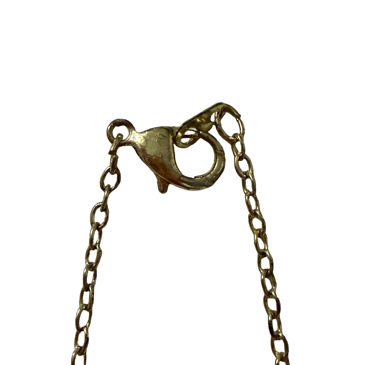Gold Tone Green Stone Faux Pearl Drop Necklace 17 Inch