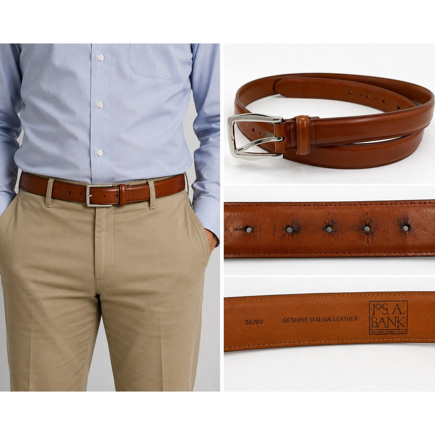Jos. A. Bank Genuine Italian Leather Brown Dress Belt Mens Size 36/90