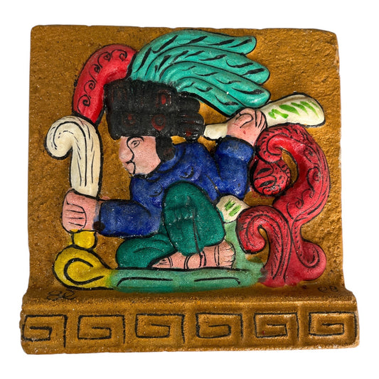 Vintage Mayan Shaman Wall Plaque El Mago Maya Hand Finished Mexico 5.5”