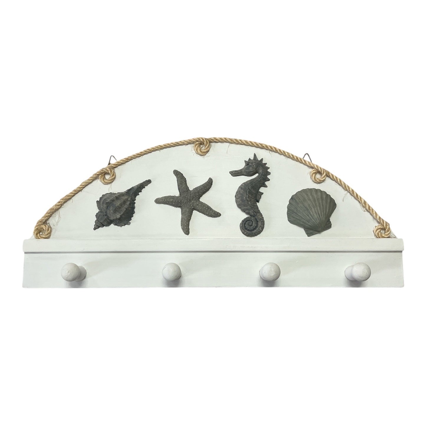 Nautical Coastal Wall Hook Rack – Seashell & Seahorse Beach House Decor