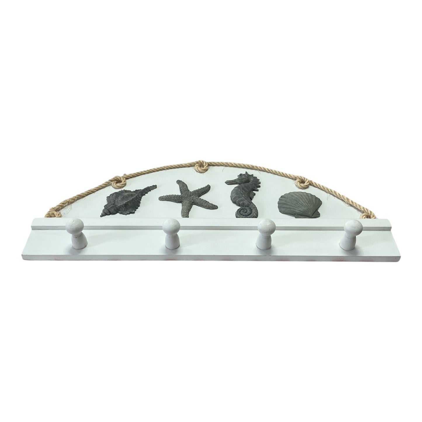 Nautical Coastal Wall Hook Rack – Seashell & Seahorse Beach House Decor