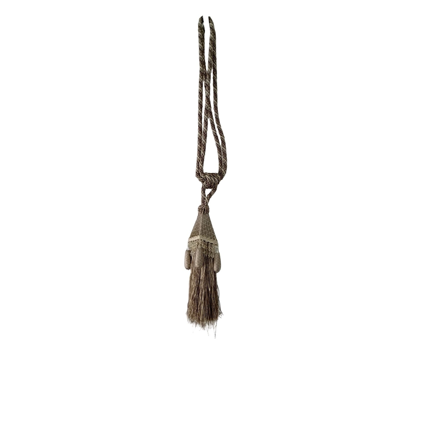 Decorative Beaded Curtain Tieback 26 Inch Taupe Champagne Tassel Drapery Holdback