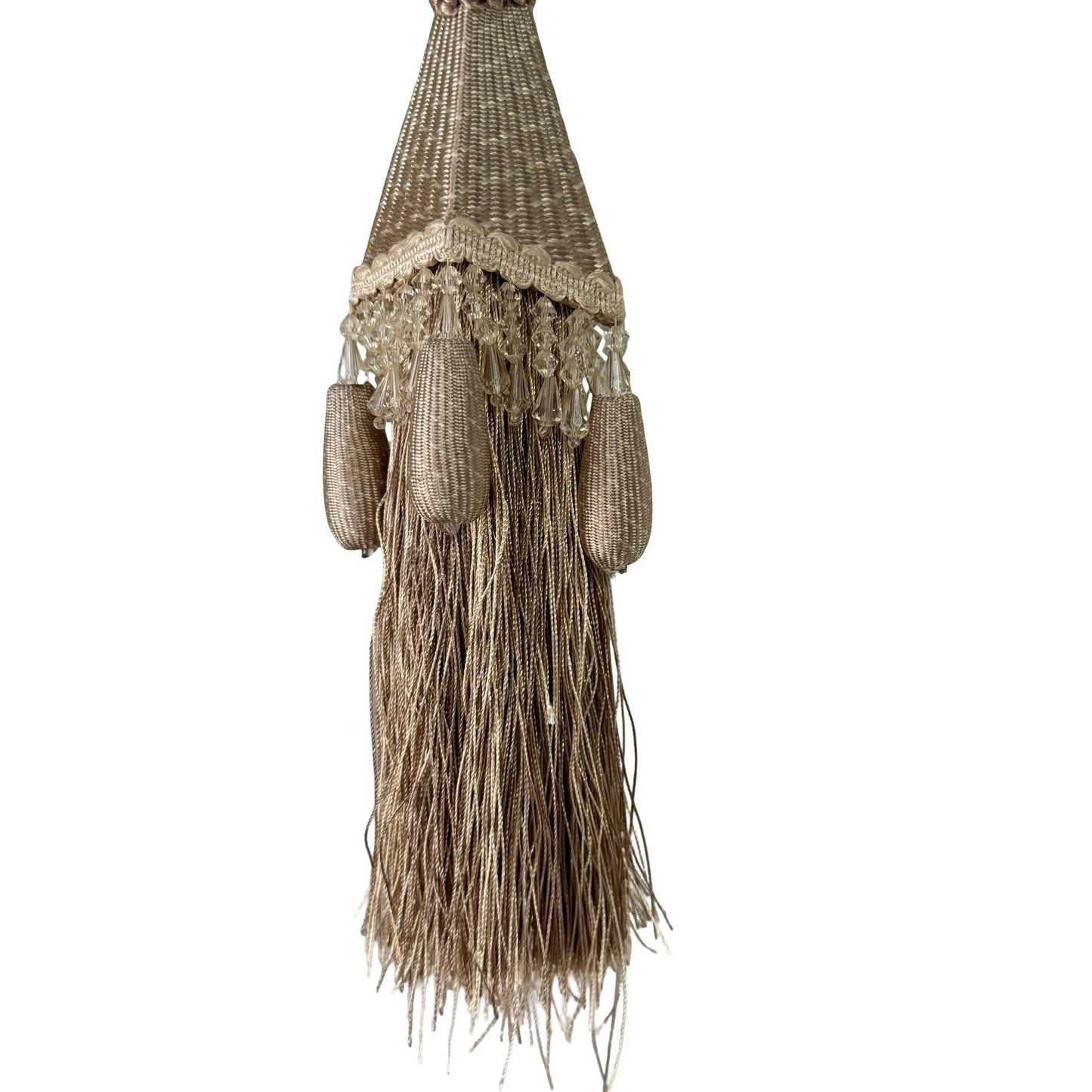 Decorative Beaded Curtain Tieback 26 Inch Taupe Champagne Tassel Drapery Holdback