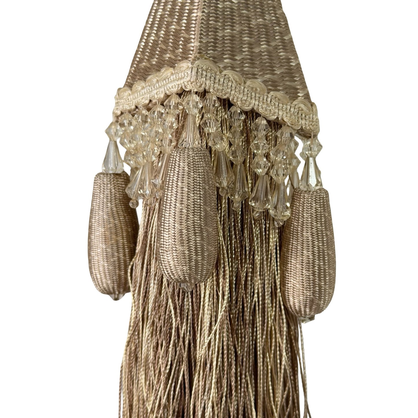 Decorative Beaded Curtain Tieback 26 Inch Taupe Champagne Tassel Drapery Holdback
