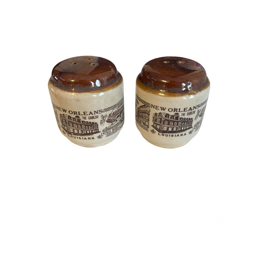 Vintage New Orleans Salt and Pepper Shakers French Market Bourbon Street Louisiana Souvenir Ceramic Set