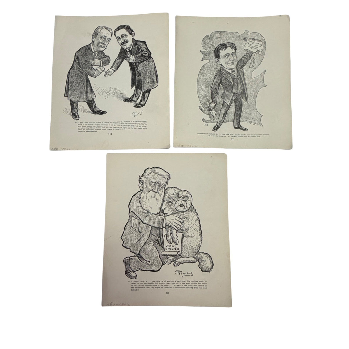 Antique 1902 Thomas Fleming Political Caricature Prints Congress Satire 3 Sheets