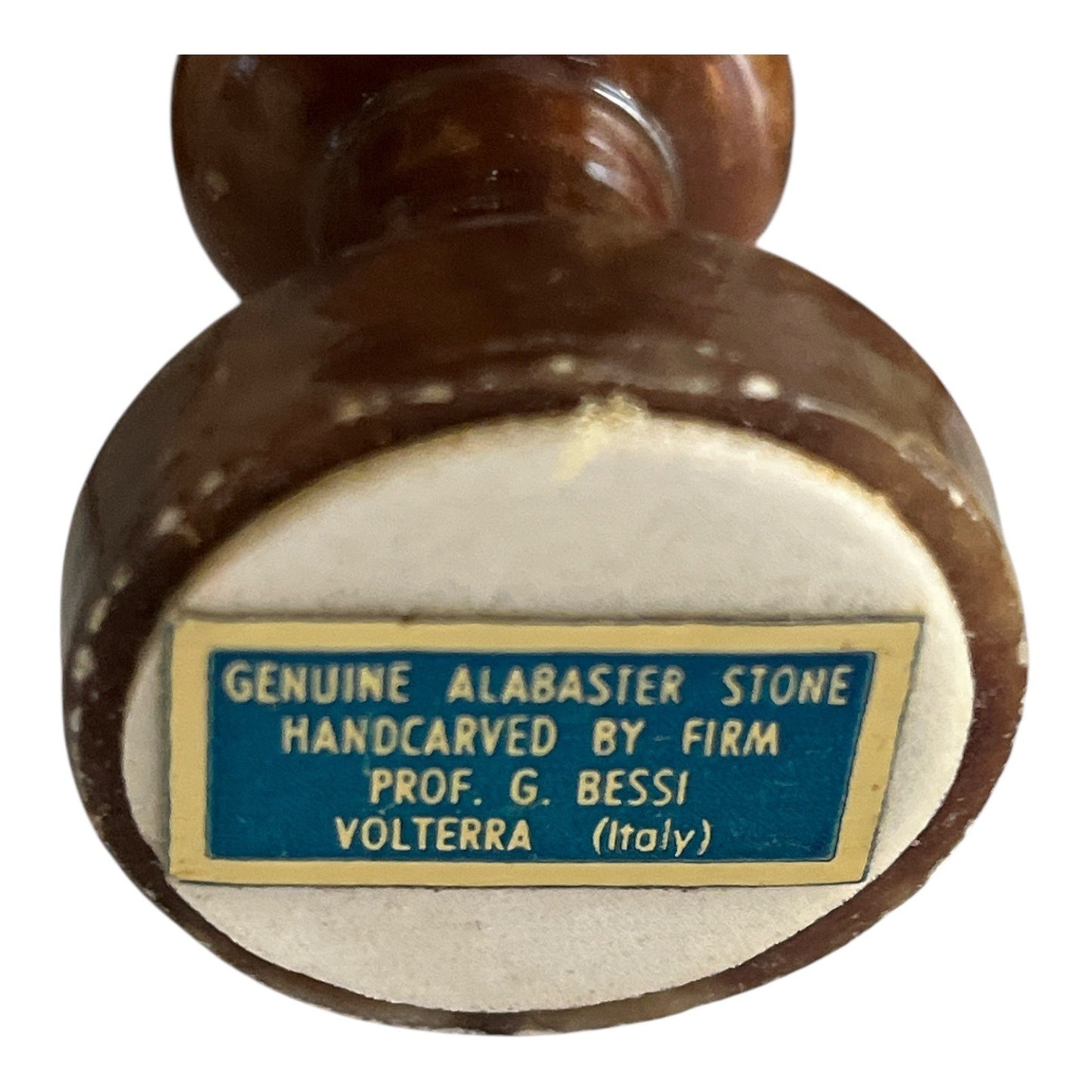 Vintage Italian Alabaster Chess Pieces – Handcarved by G. Bessi, Volterra – Brown Stone Half Set (16 pcs)