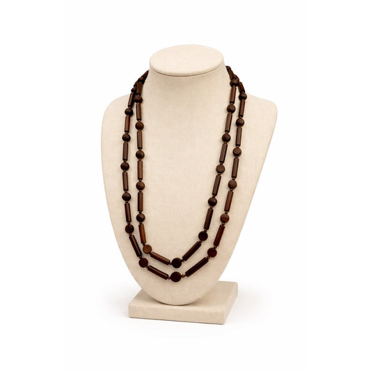Vintage Wooden Bead Necklace Barrel and Round Bead Strand Statement Jewelry