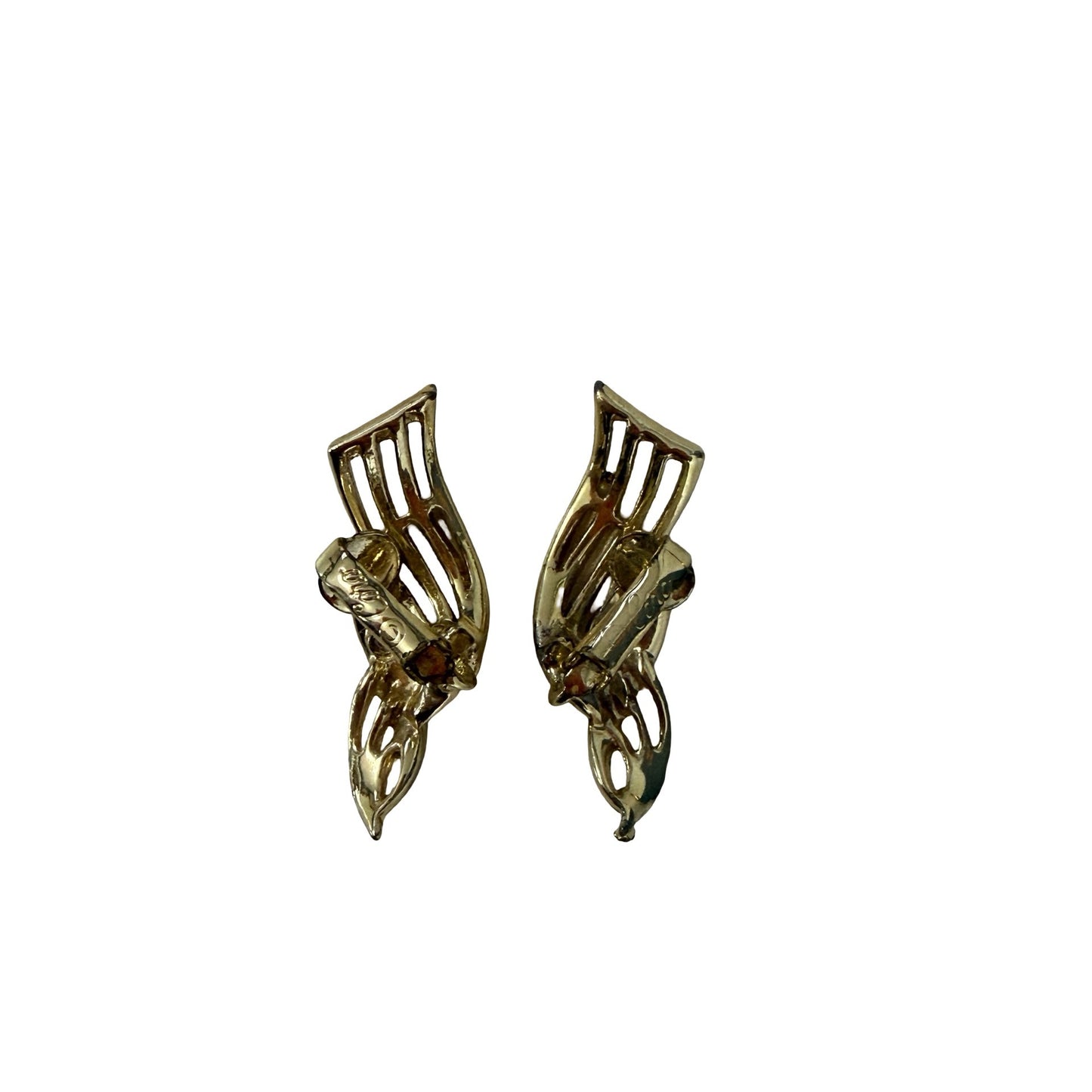 Coro Gold Tone Modernist Clip-On Earrings Mid Century Abstract Leaf Design
