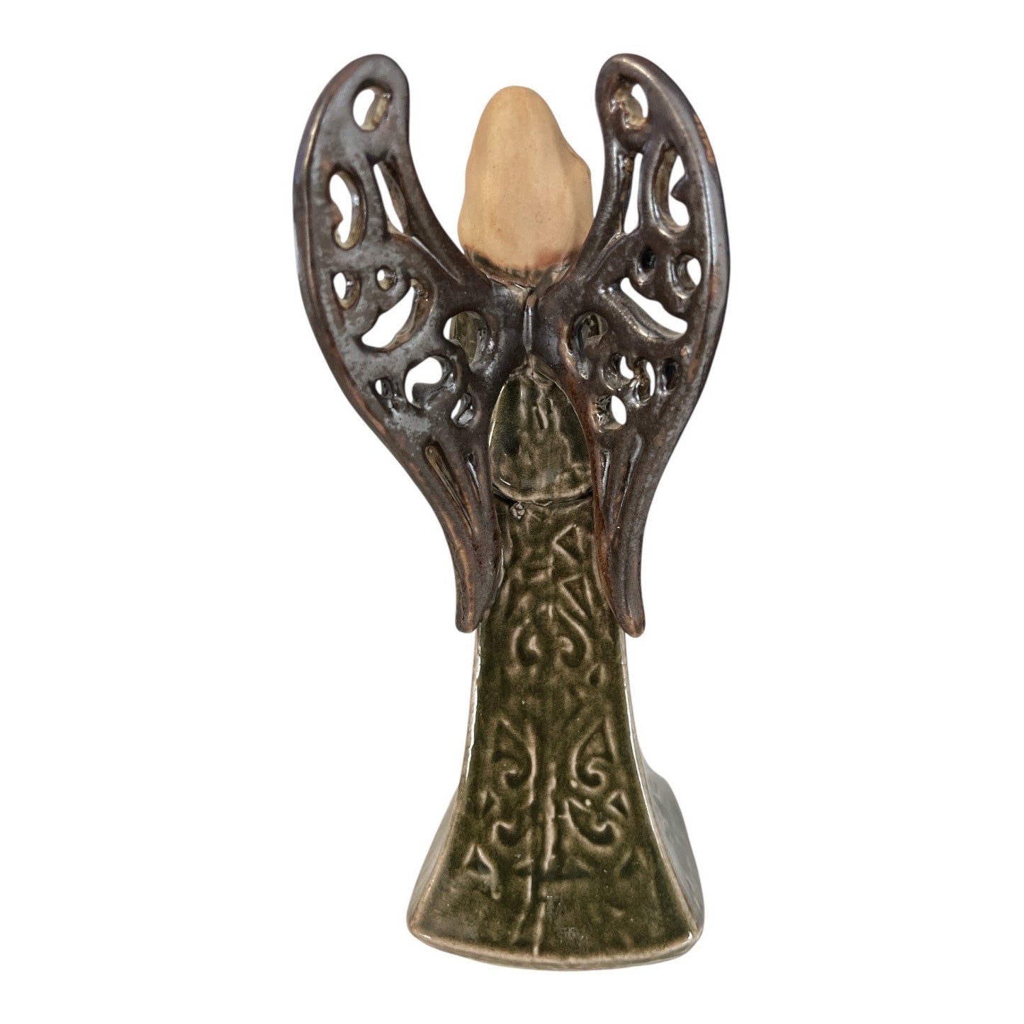 Ceramic Angel Figurine Earth Tone Glaze Praying Angel Sculpture 8 Inch