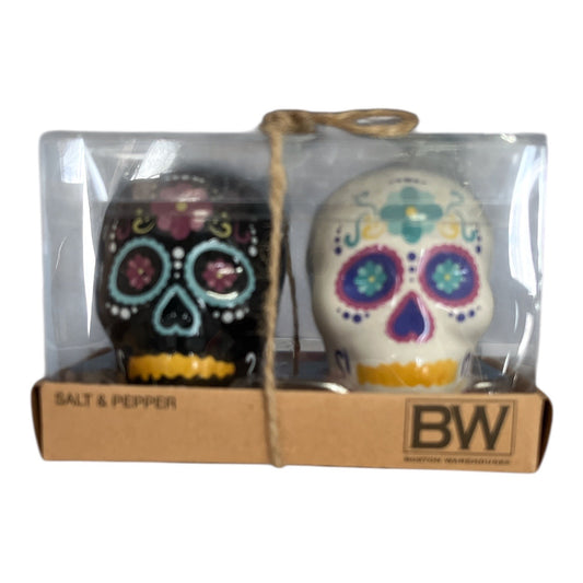 Boston Warehouse Day of the Dead Sugar Skull Salt & Pepper Shaker Set – Ceramic – NIB