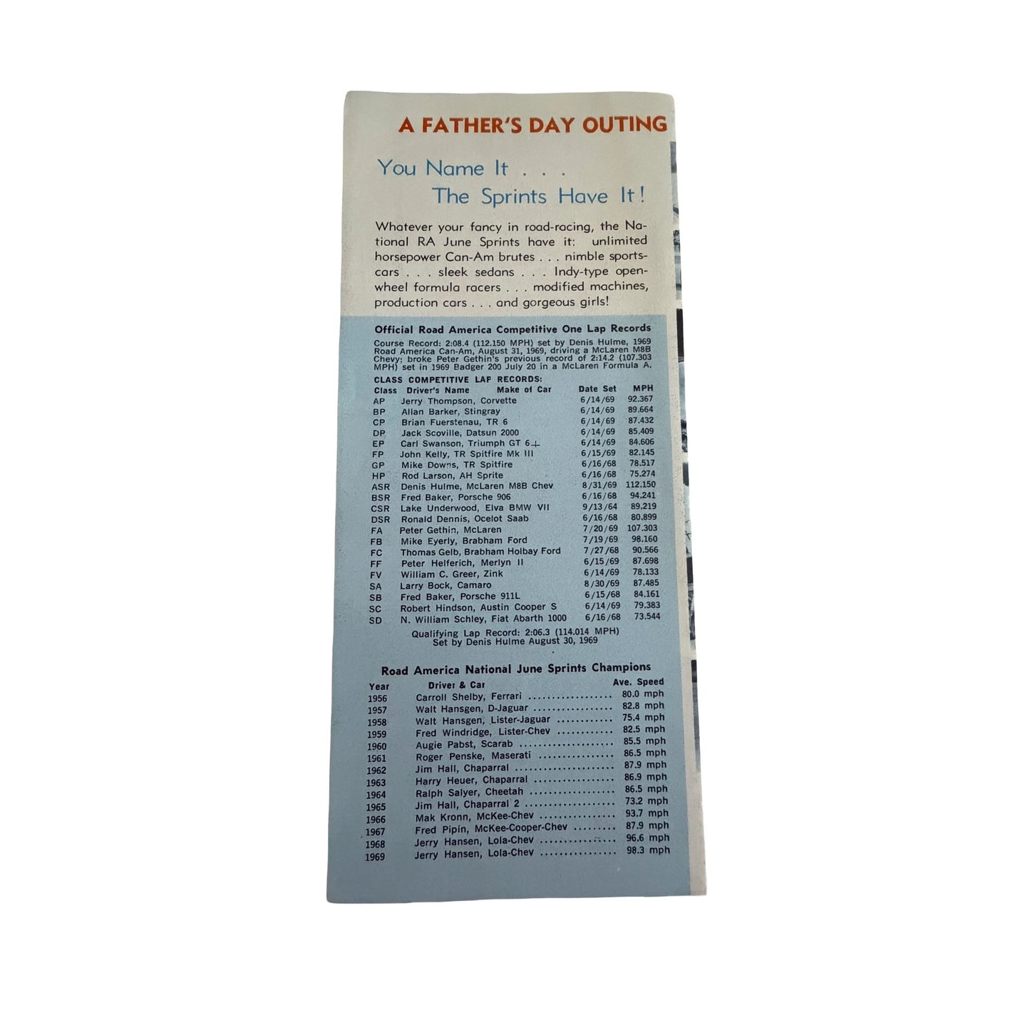 1970 Road America National June Sprints Racing Brochure SCCA Can-Am Elkhart Lake Wisconsin