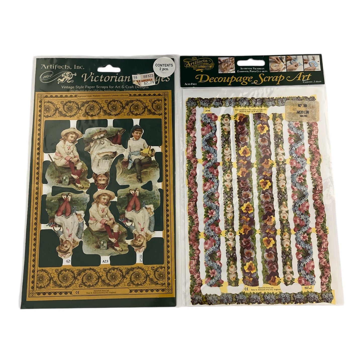 VTG Victorian Scrap Reliefs Decoupage Art Lot 2 Packs Embossed Paper Cutouts Craft Collage