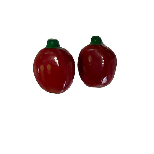 Vintage Red Apple Stud Earrings Hand Painted Fruit Novelty Jewelry