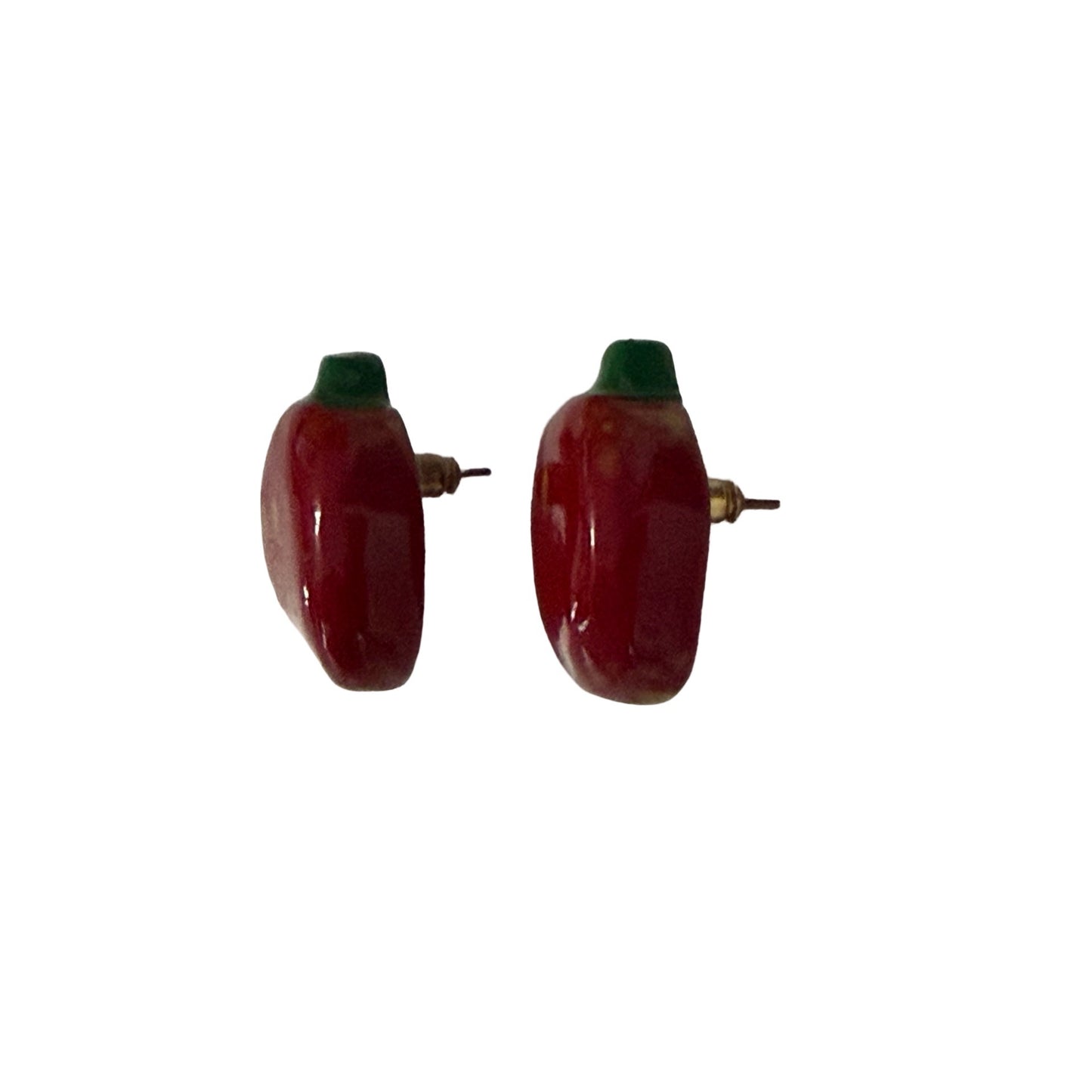 Vintage Red Apple Stud Earrings Hand Painted Fruit Novelty Jewelry