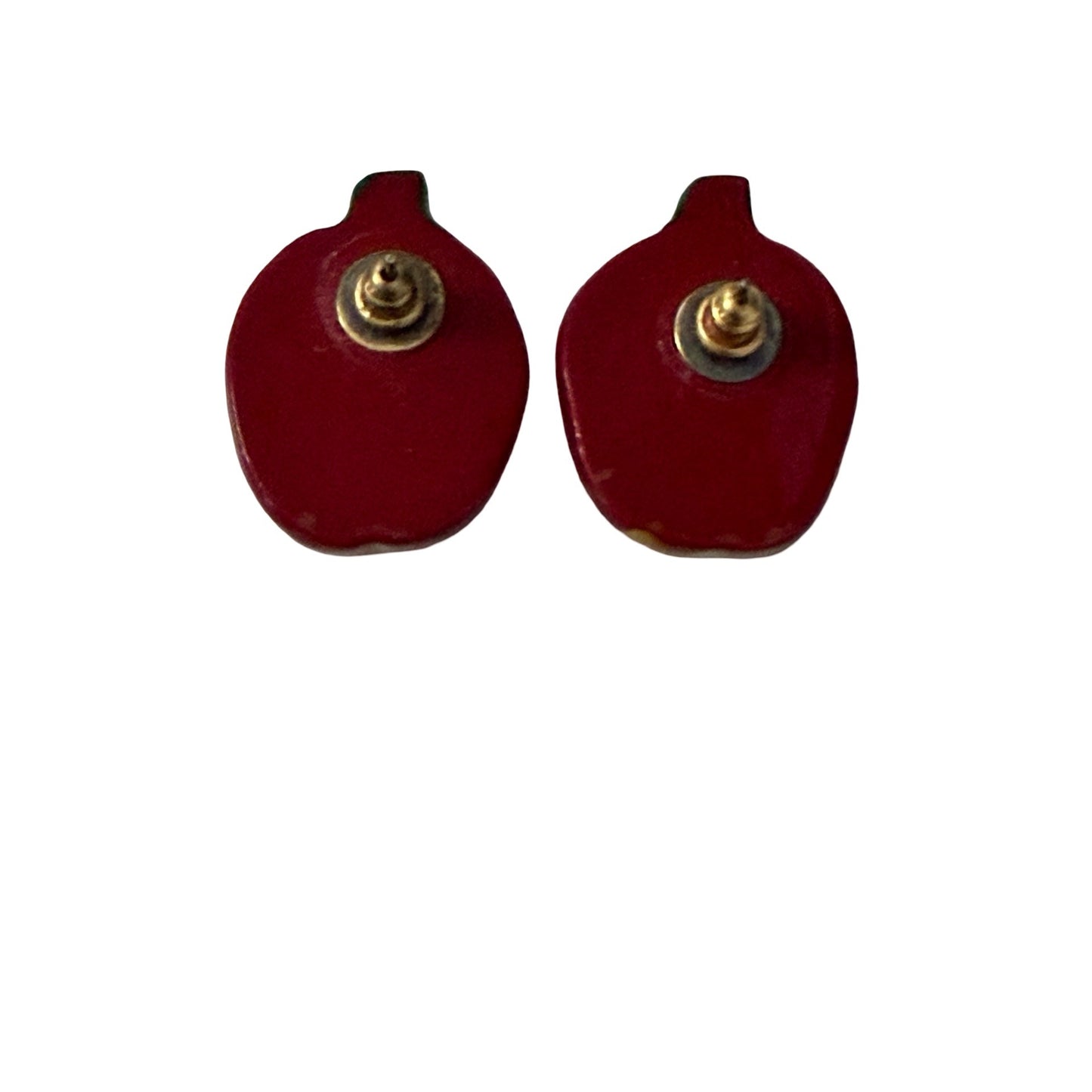 Vintage Red Apple Stud Earrings Hand Painted Fruit Novelty Jewelry
