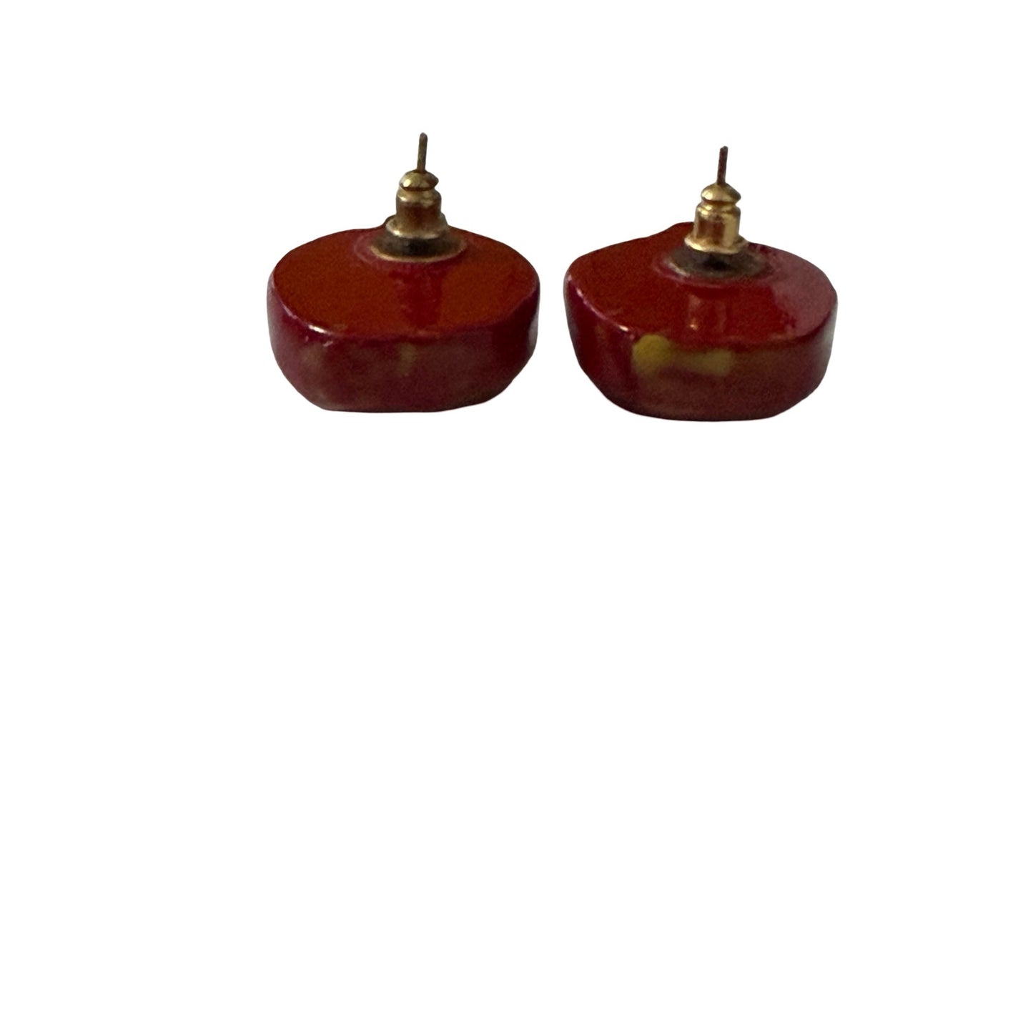 Vintage Red Apple Stud Earrings Hand Painted Fruit Novelty Jewelry
