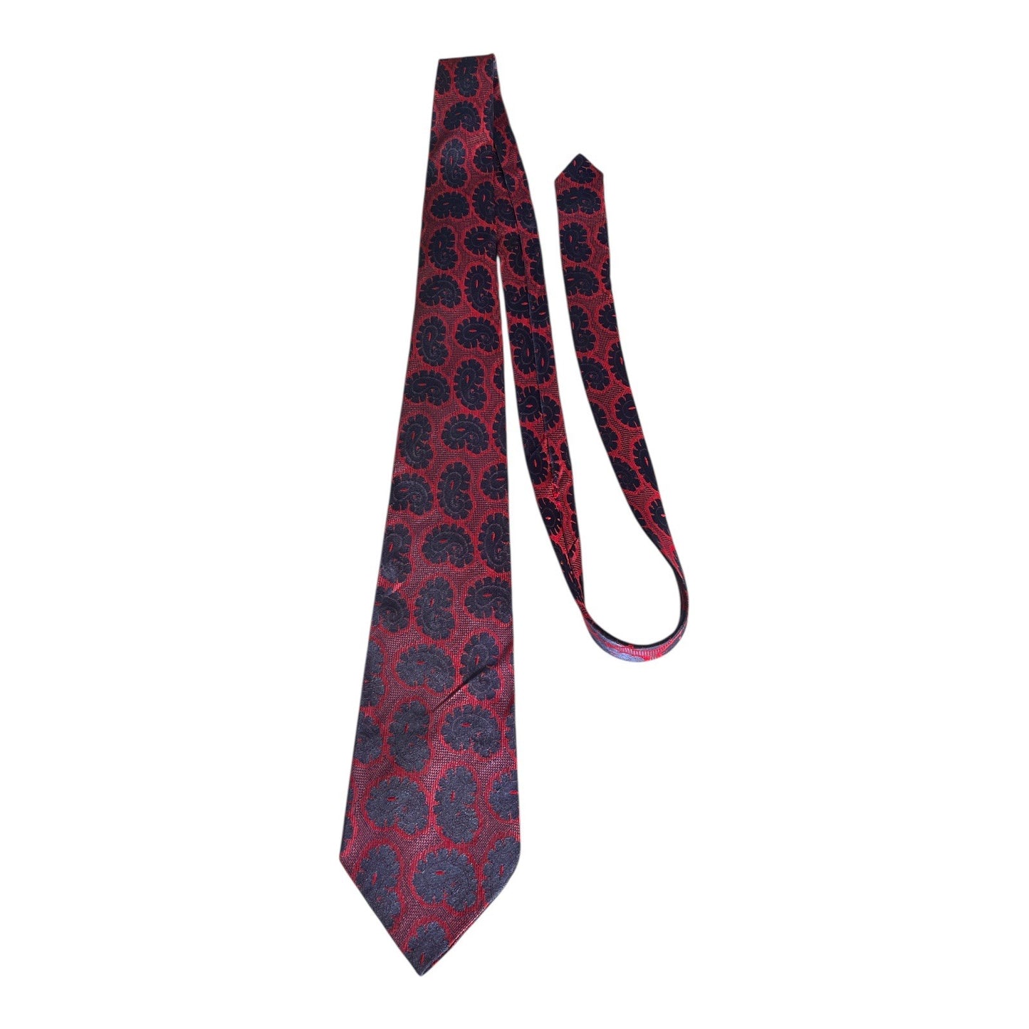 Vintage Rhodia Acetate Neck Tie Red Navy Paisley Woven in France – 1950s–1960s