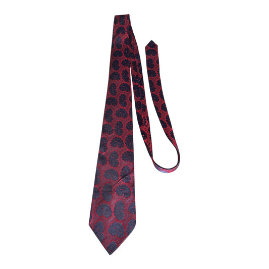 Vintage Rhodia Acetate Neck Tie Red Navy Paisley Woven in France – 1950s–1960s