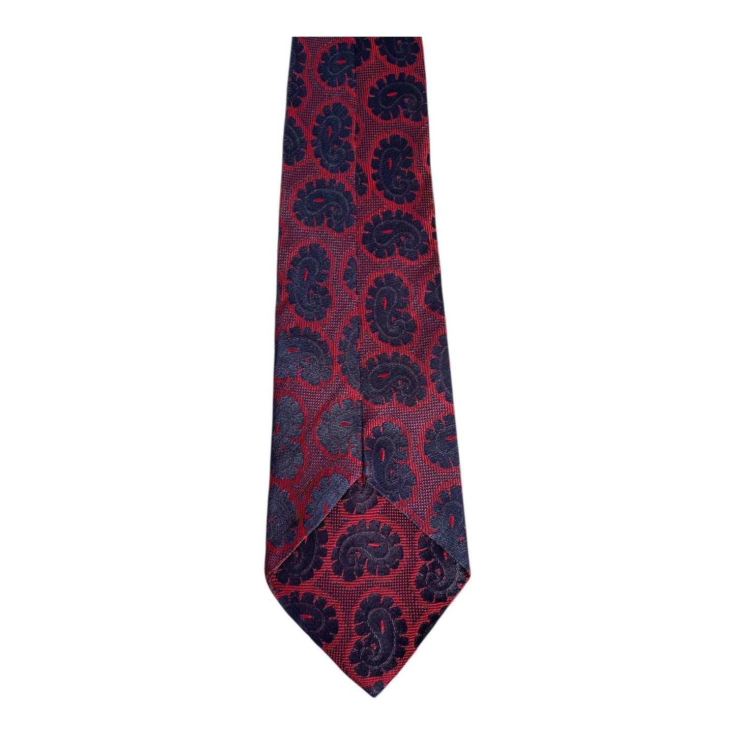 Vintage Rhodia Acetate Neck Tie Red Navy Paisley Woven in France – 1950s–1960s