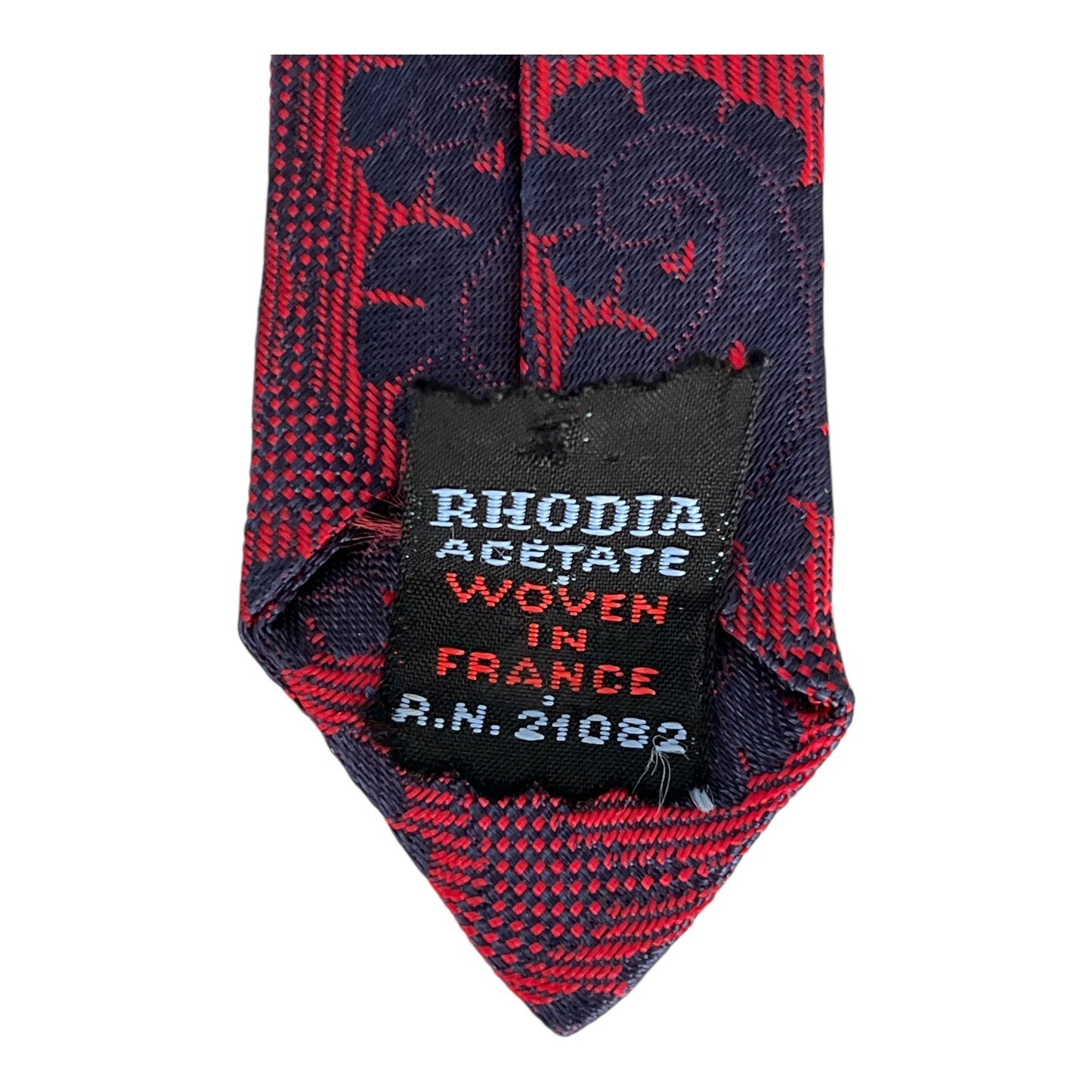 Vintage Rhodia Acetate Neck Tie Red Navy Paisley Woven in France – 1950s–1960s