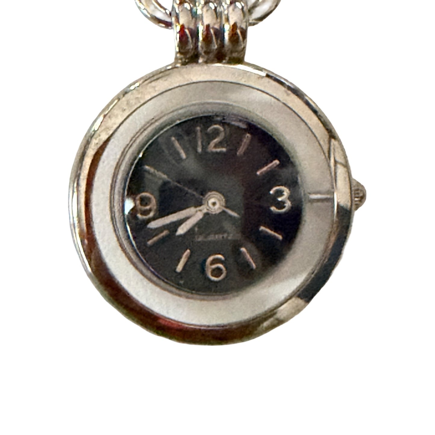 Vintage Style Rotating Keychain Watch Quartz Japan Movement Purse Clip Silver Tone