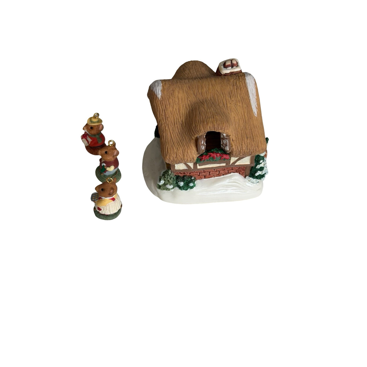 Vintage 1995 Hallmark Moustershire Christmas Cottage 4 Piece Keepsake Ornament Set