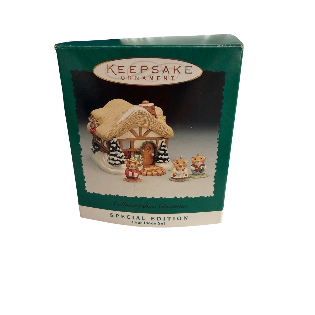 Vintage 1995 Hallmark Moustershire Christmas Cottage 4 Piece Keepsake Ornament Set