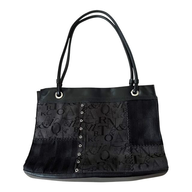 Sag Harbor Black Alphabet Patchwork Tote Bag Faux Leather Shoulder Bag Y2K