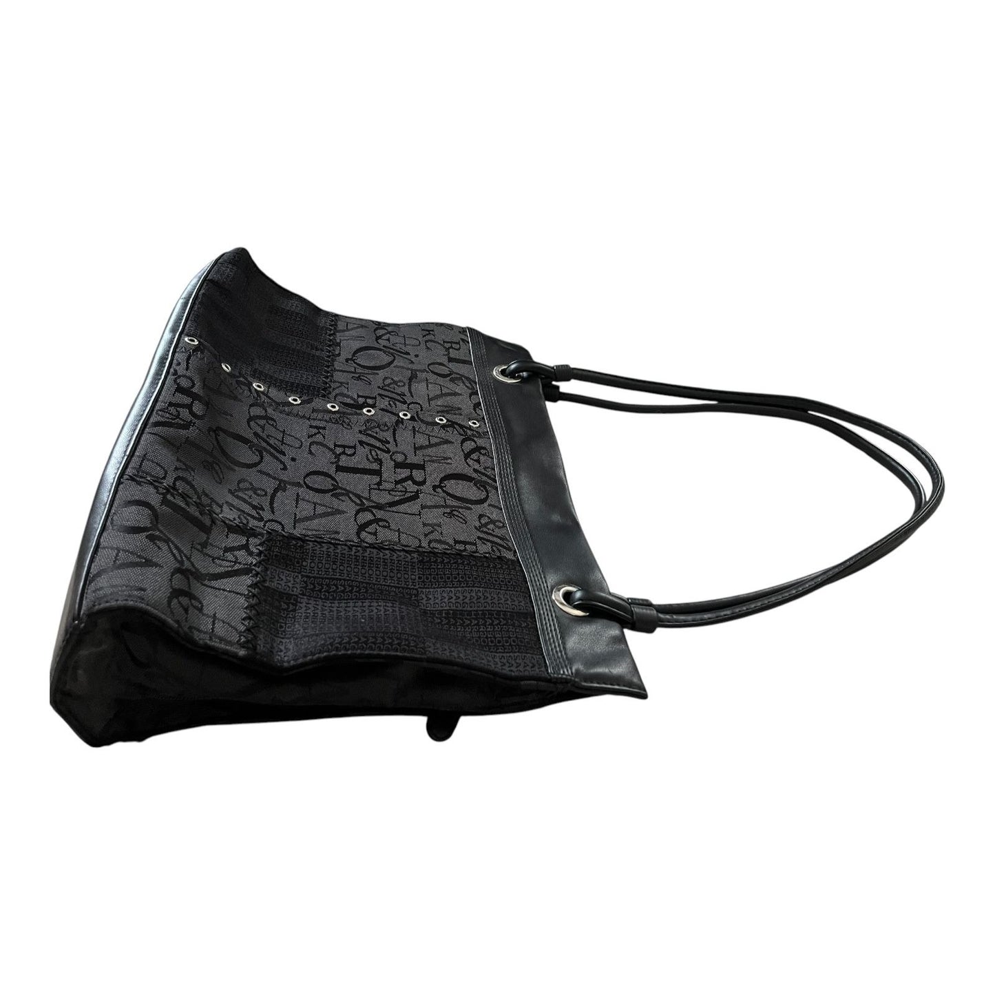 Sag Harbor Black Alphabet Patchwork Tote Bag Faux Leather Shoulder Bag Y2K
