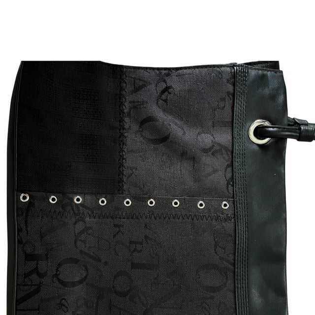 Sag Harbor Black Alphabet Patchwork Tote Bag Faux Leather Shoulder Bag Y2K