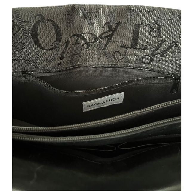 Sag Harbor Black Alphabet Patchwork Tote Bag Faux Leather Shoulder Bag Y2K