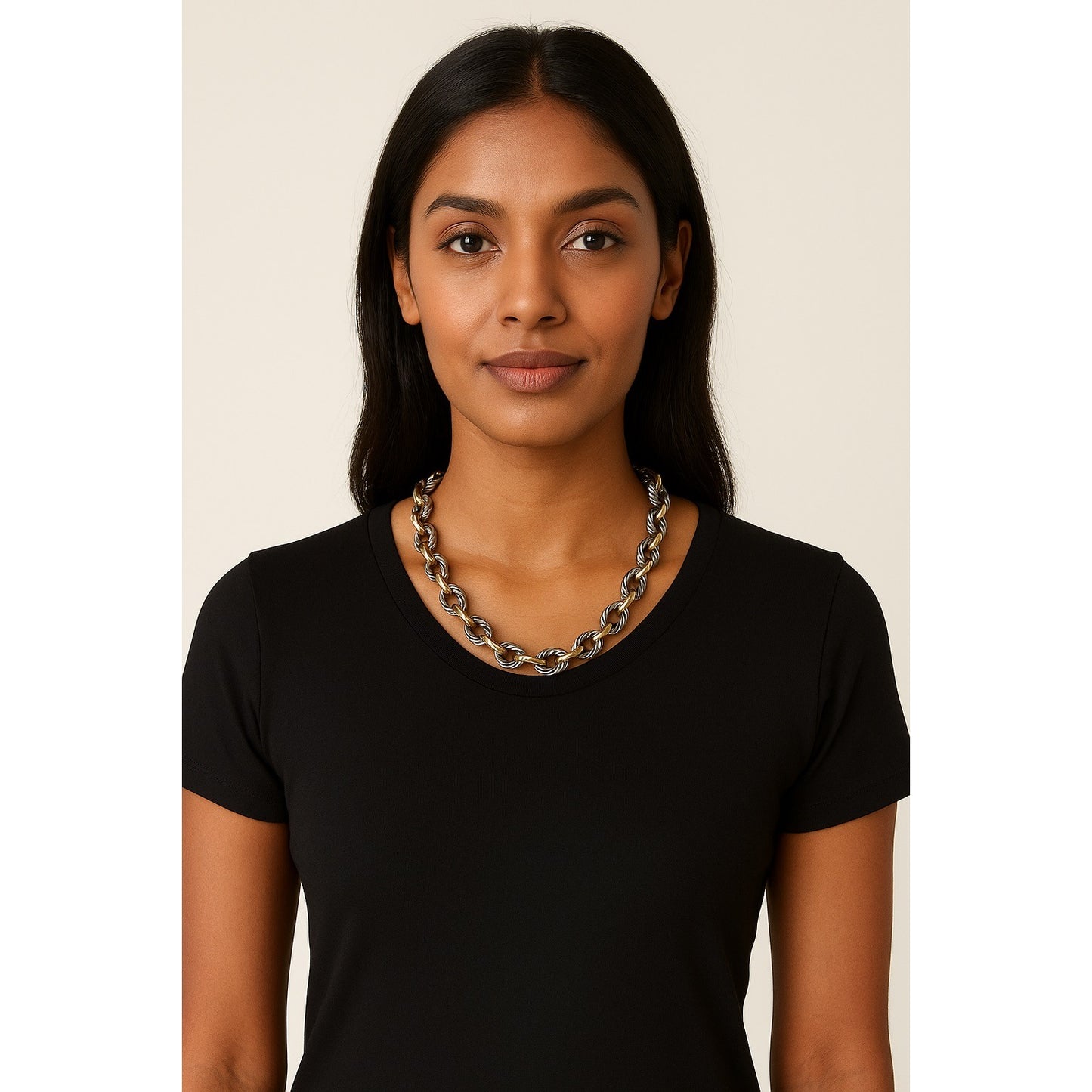 Premier Designs PD Two-Tone Rope Chain Necklace with Crown Crest Tag