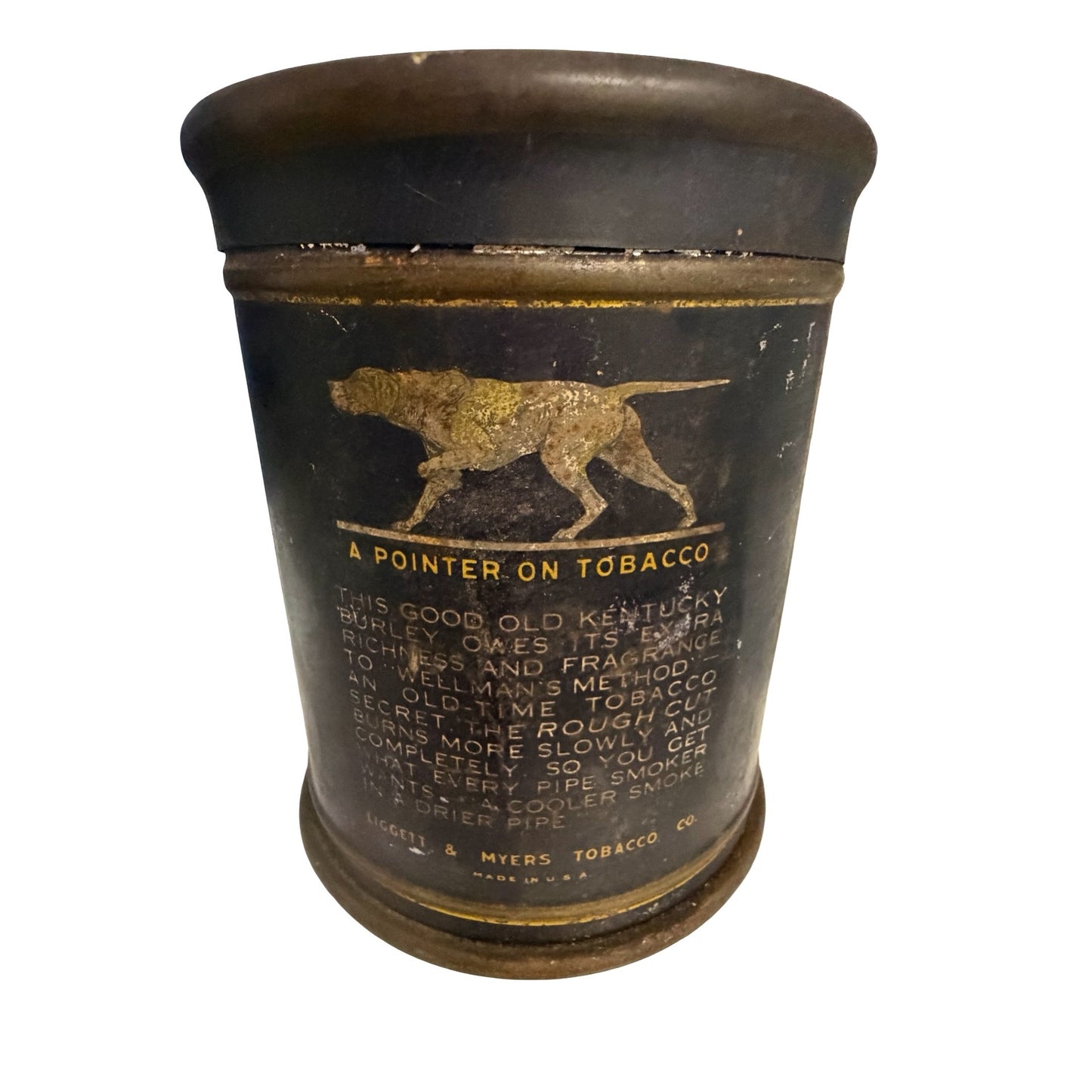 Vintage Granger Rough Cut Pipe Tobacco Tin Pointer Dog Advertising Canister Liggett Myers