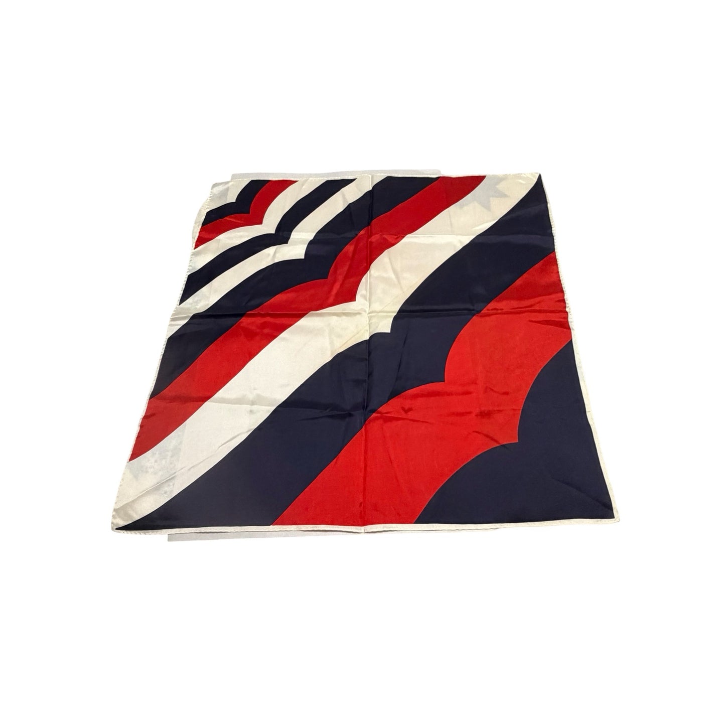 Vintage Geometric Red White Blue Satin Scarf Square Mod Retro 26 Inch