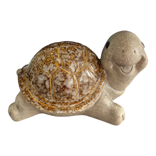 Vintage Ceramic Turtle Figurine – Glazed Shell & Matte Body – 7"