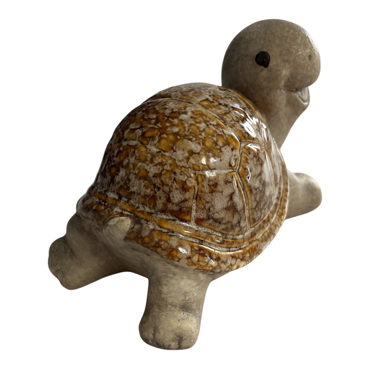 Vintage Ceramic Turtle Figurine – Glazed Shell & Matte Body – 7"