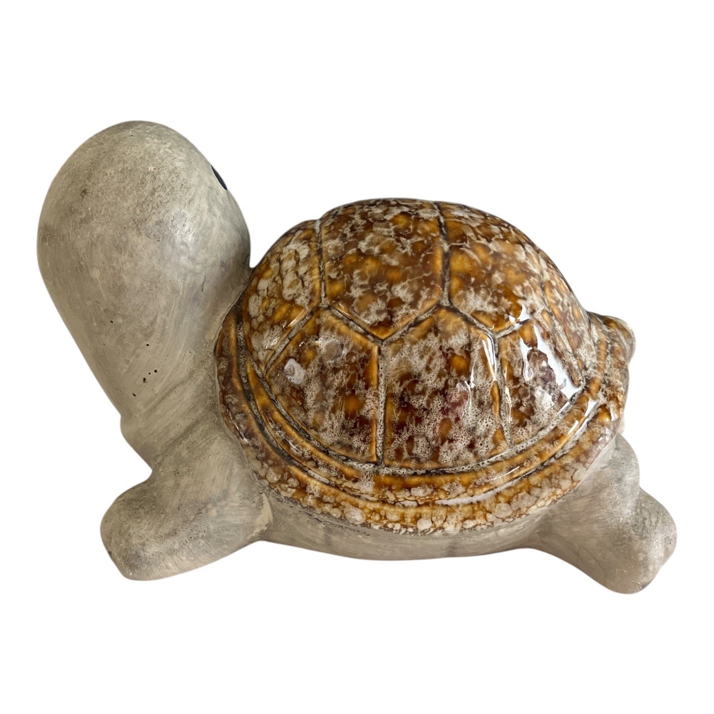 Vintage Ceramic Turtle Figurine – Glazed Shell & Matte Body – 7"