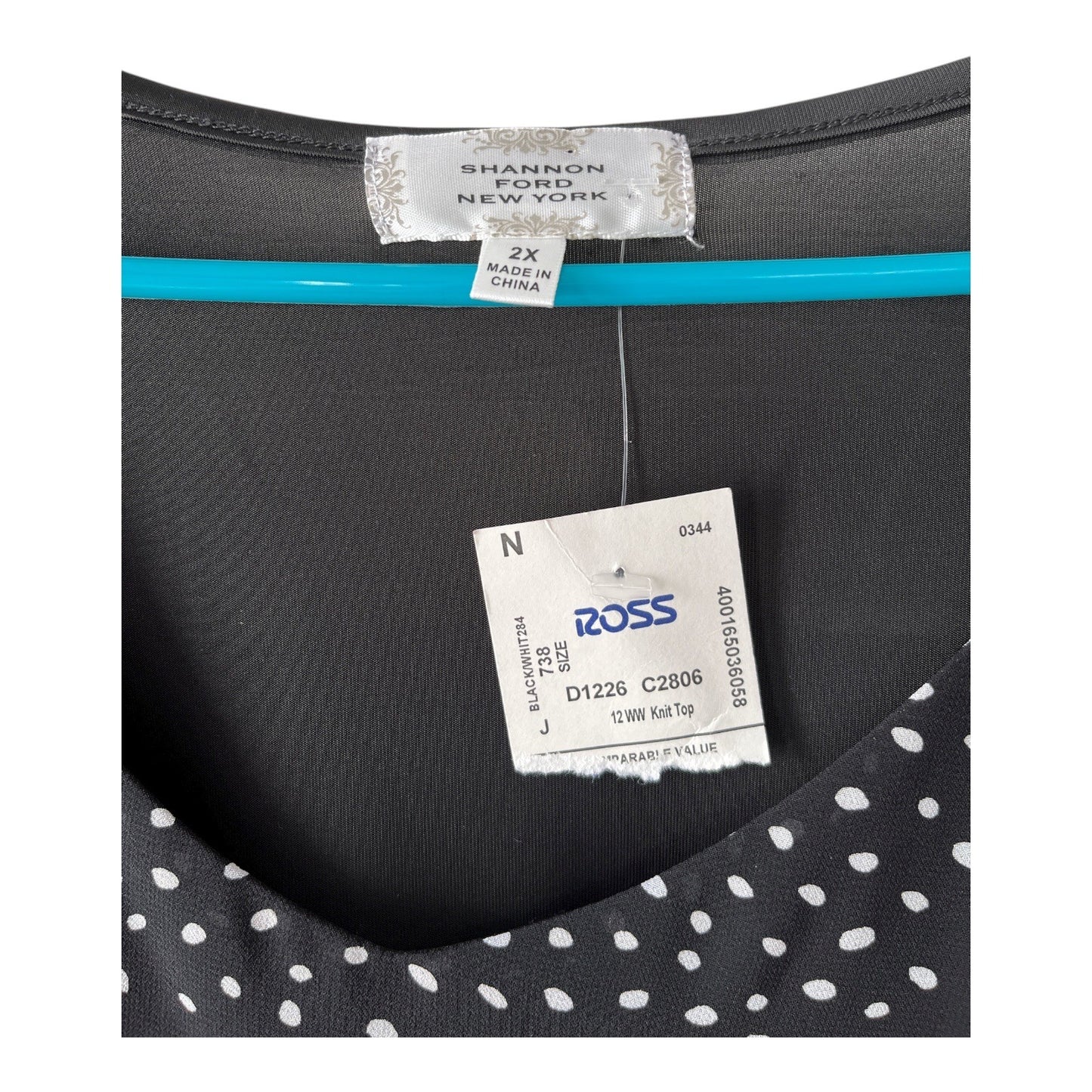 Shannon Ford New York Women’s 2X Black White Polka Dot Asymmetrical Knit Top