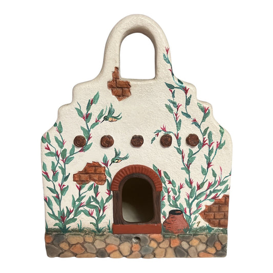 Vtg Southwest Adobe House Figurine – Hand-Painted Ceramic Pottery – Signed – 7.5”