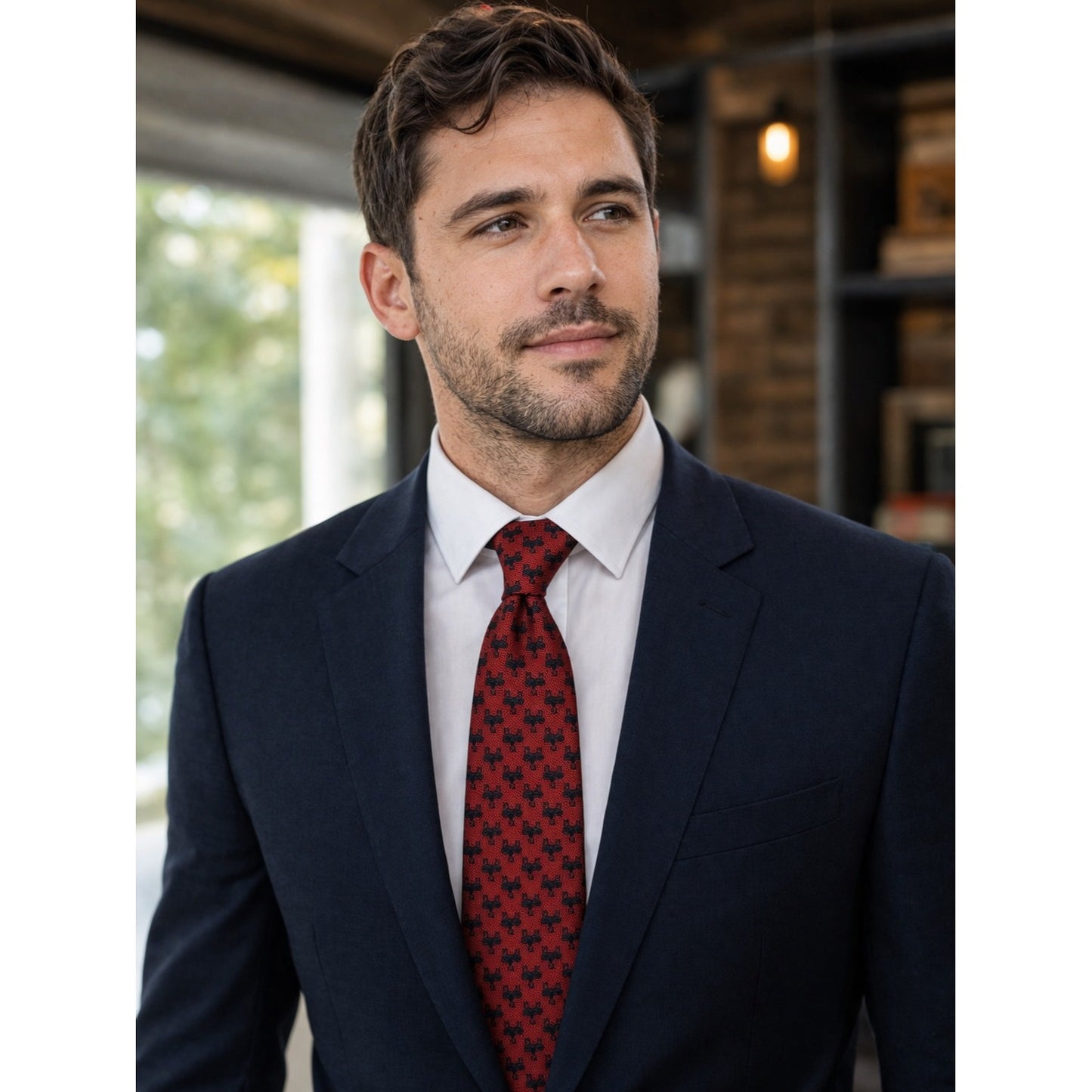 Murano Red Tie Black Scorpion Pattern Textured Designer Necktie Classic Italian Style