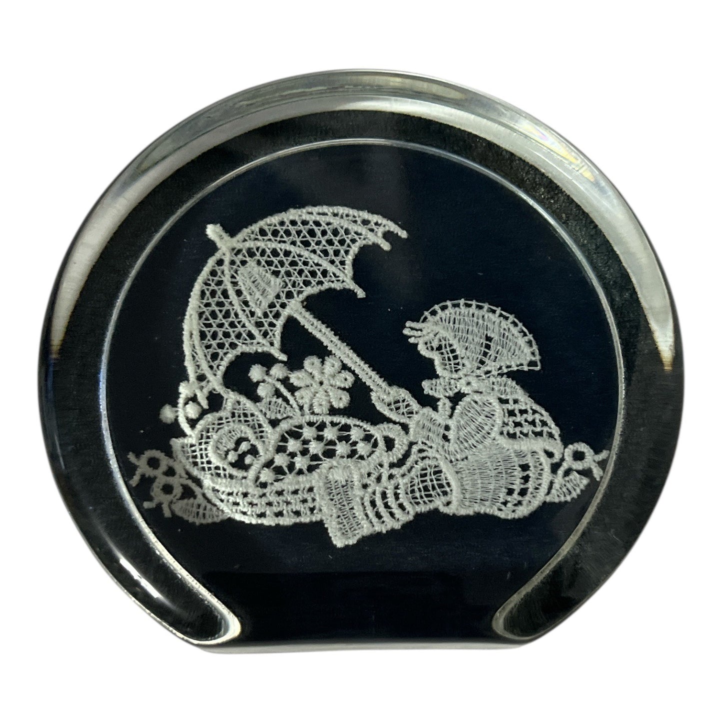 Vintage Glass Paperweight Abbey Lace of Bath England Lace Motif